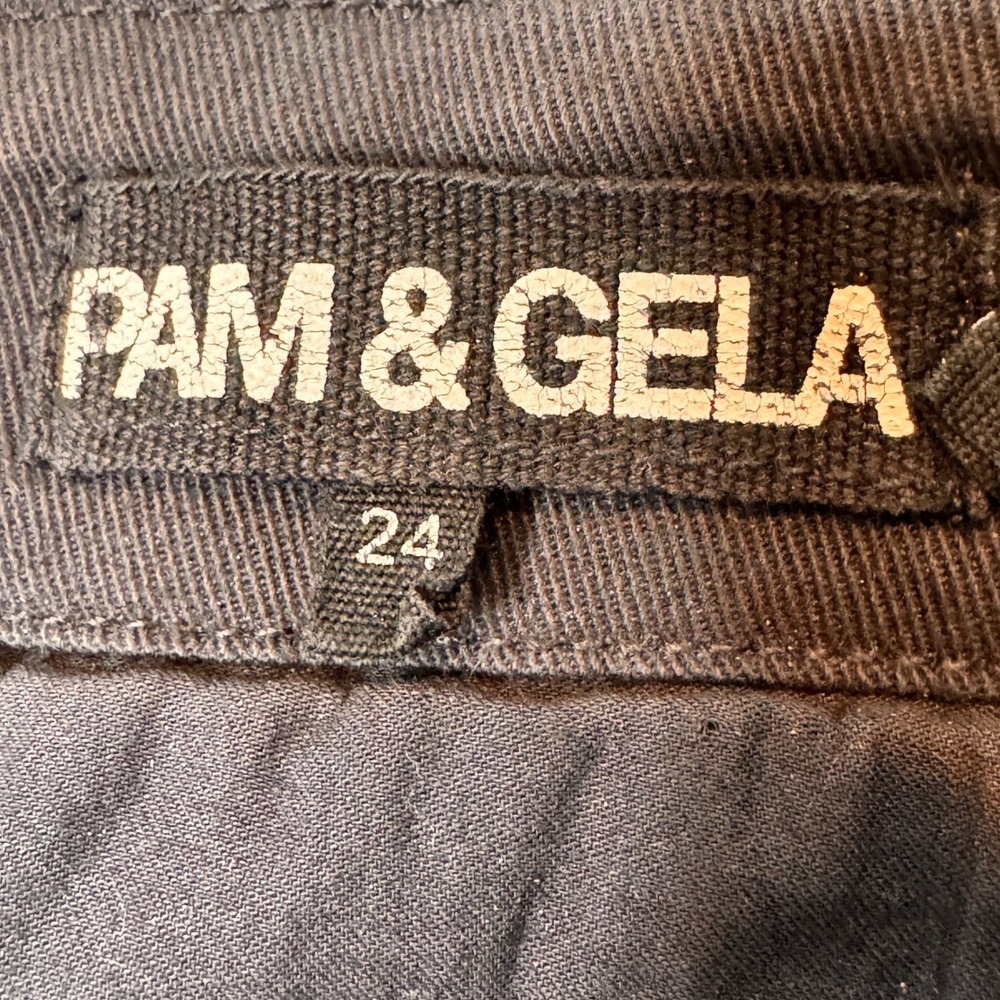 Low Rise Lace Up Cargo Jeans Charcoal Denim Red Yellow Stripe Moto 24 Pam & Gela - Picture 4 of 9